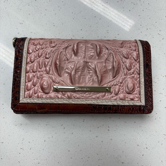 Brahmin Pink and Brown Croc-Embossed Melbourne Wallet - Picture 1 of 9